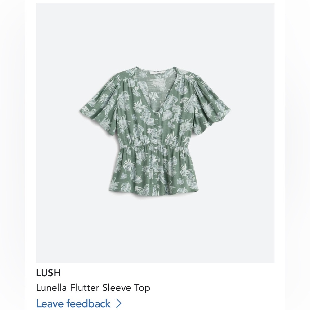 Lush flutter sleeve top. Stitch Fix. Size: M. Olive.